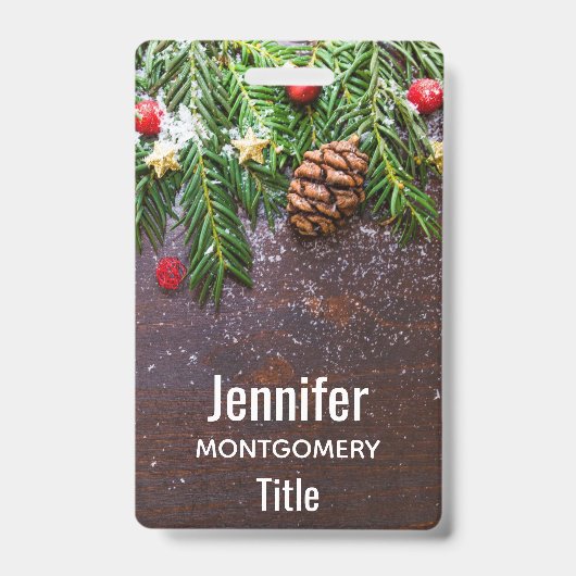 Rustieke Kersttafel met Dennen & Sneeuw Badge (Voorzijde)