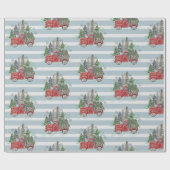 Rustieke kersttruck Bomen Blauw Gestreept Cadeaupapier (Vlak)