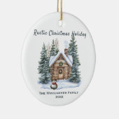 Rustieke Kerstvakantie Cabin Snowman Keramisch Ornament (Rechts)