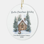 Rustieke Kerstvakantie Cabin Snowman Keramisch Ornament (Links)
