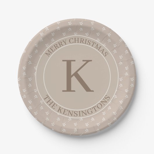 Rustieke Kerstvakantie feestje Beige Monogram Papieren Bordje (Voorkant)