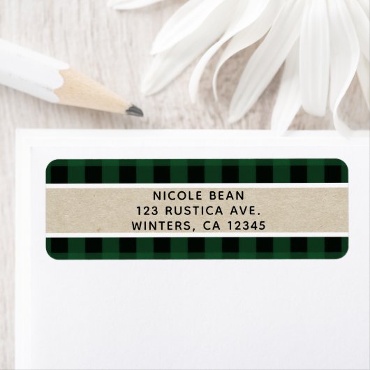 Rustieke kerstvakantie Groene Buffel Plaid Kraft Etiket (Insitu)