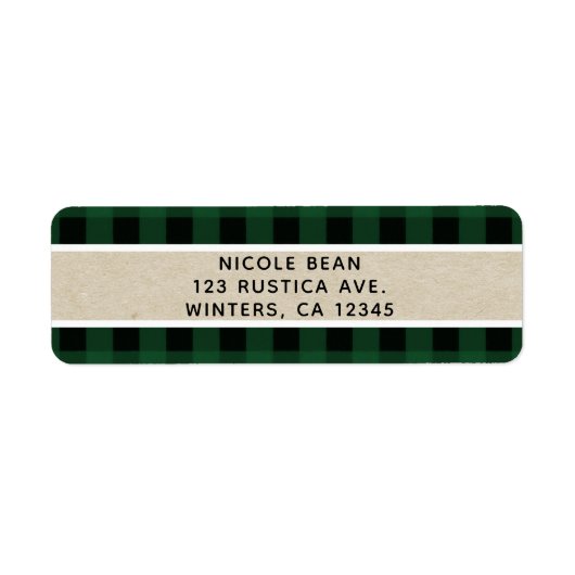 Rustieke kerstvakantie Groene Buffel Plaid Kraft Etiket (Voorkant)