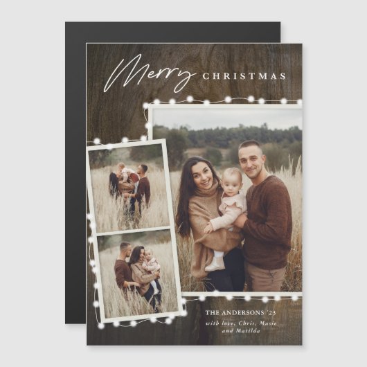 Rustieke kerstverlichting 3 foto collage vakantie (Voorkant / Achterkant)