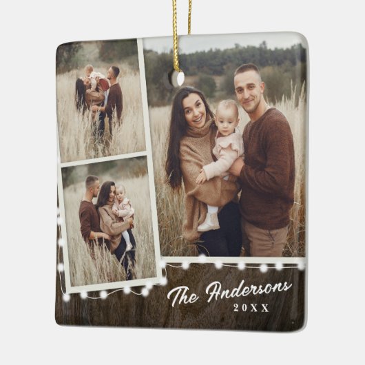 Rustieke kerstverlichting 3 foto collage vakantie keramisch ornament (Links)