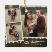 Rustieke kerstverlichting 3 foto collage vakantie keramisch ornament (Voorkant)