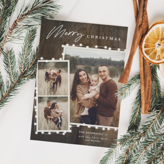 Rustieke kerstverlichting 3 Fotocollage Feestdagenkaart