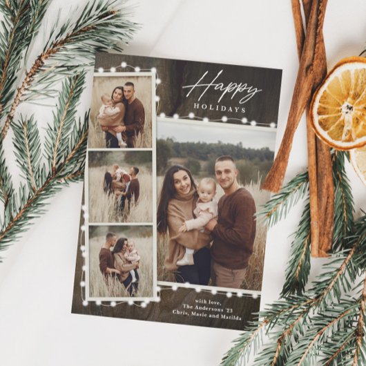 Rustieke kerstverlichting 4 foto collage vakantie