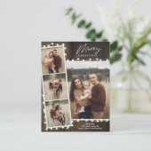 Rustieke kerstverlichting 4 fotocollage feestdagenkaart (Staand voorkant)