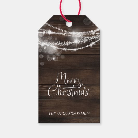 Rustieke kerstverlichting houten kerst cadeaulabel (Voorkant)