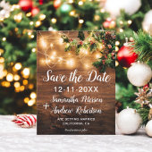 Rustieke kerstverlichting maretak save the date aankondigingskaart