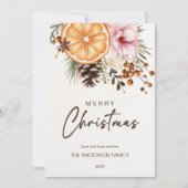 Rustieke Kerstwinter citrus botanisch Feestdagenkaart (Voorkant)