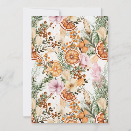 Rustieke Kerstwinter citrus botanisch Feestdagenkaart (Achterkant)