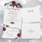 Rustieke Kerstwinter rode bloemenbruiloft RSVP All In One Uitnodiging