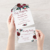 Rustieke Kerstwinter rode bloemenbruiloft RSVP All In One Uitnodiging (Afscheurbaar)