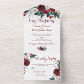 Rustieke Kerstwinter rode bloemenbruiloft RSVP All In One Uitnodiging (Binnen)