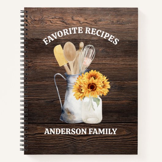 Rustieke Keuken Utensil Zonnebloem Bruin Hout Rece Notitieboek (Voorkant)
