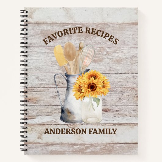 Rustieke Keuken Utensil Zonnebloem Wit Hout Recept Notitieboek (Voorkant)