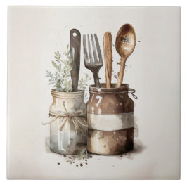 Rustieke keukengerei Waterverven Keramische Tegel Tegeltje