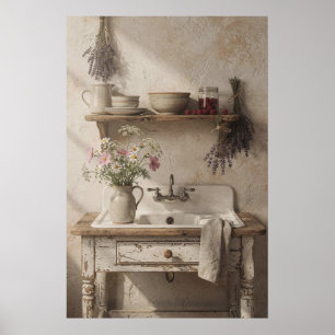Rustieke keukengoes met lavendel en wilde bloemen poster