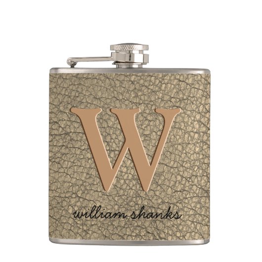 Rustieke khaki namaak leder monogram naam baas heupfles (Voorkant)