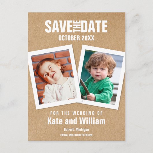 Rustieke kinderfoto's Boho save the date Briefkaart (Voorkant)