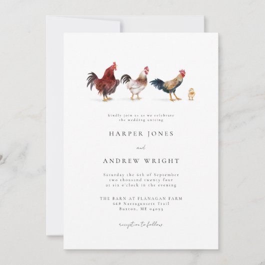 Rustieke kip bruiloft uitnodiging (Voorkant)