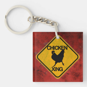 Rustieke kip Crossing Sign Sleutelhanger