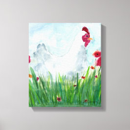 Rustieke Kip en Bloemen Canvas Afdruk