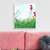 Rustieke Kip en Bloemen Canvas Afdruk (Insitu (Woonkamer))