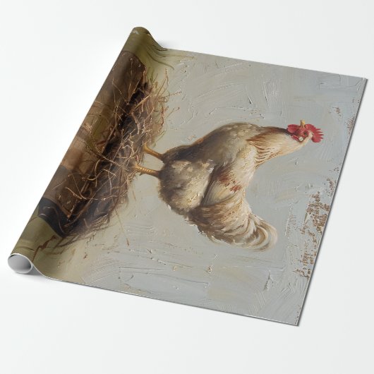 Rustieke kip en Nest Decoupage Cadeaupapier (Uitgerold)