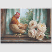 Rustieke kip witte pioenrozen gordijnen Decoupage Tissuepapier (Voorkant)