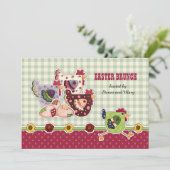 Rustieke Kippen en Haan Ontwerp Paasbrunch Kaart (Staand voorkant)