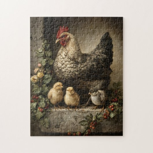 Rustieke kippenhoen met kippen legpuzzel (Verticaal)