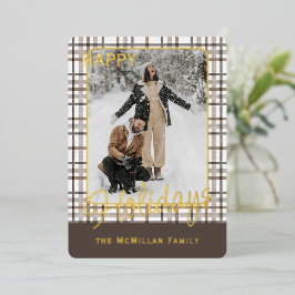 Rustieke Klasse Elegante Plaid Patroon Goud Folie Feestdagenkaart