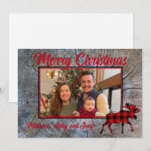 Rustieke klassieke eland rode geruite fotosjabloon feestdagenkaart (Voorkant / Achterkant)