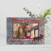 Rustieke klassieke eland rode geruite fotosjabloon feestdagenkaart (Staand voorkant)