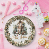 Rustieke klassieke groene en gouden kerstlantaarn papieren bordje (Feest)