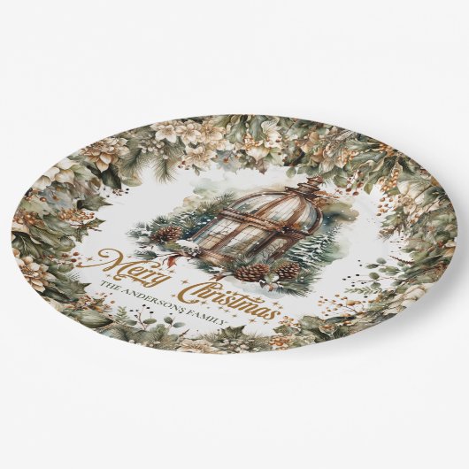 Rustieke klassieke groene en gouden kerstlantaarn papieren bordje (Gekanteld)