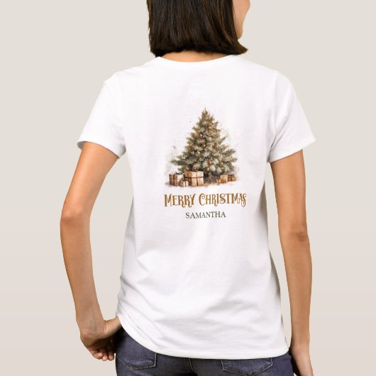 Rustieke klassieke salie groen en gouden kerstboom t-shirt (Achterkant)