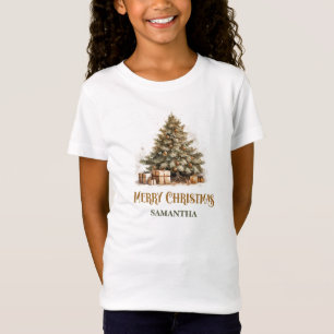 Rustieke klassieke salie groen en gouden kerstboom t-shirt