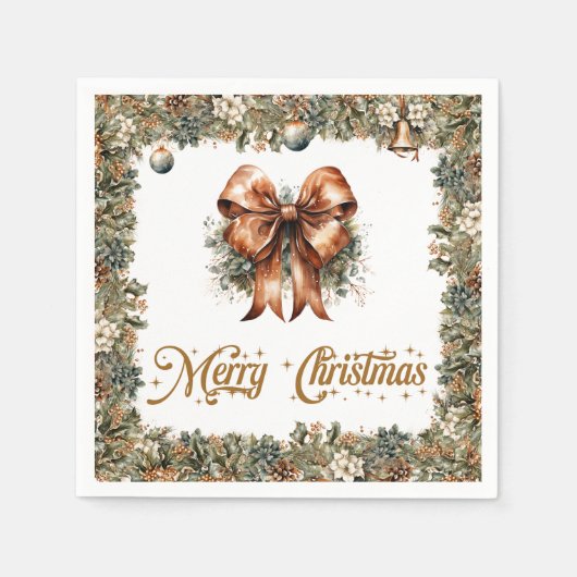 Rustieke klassieke salie groen goud kerstlint servet (Voorkant)