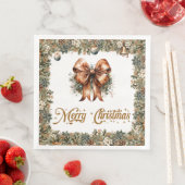 Rustieke klassieke salie groen goud kerstlint servet (Insitu)