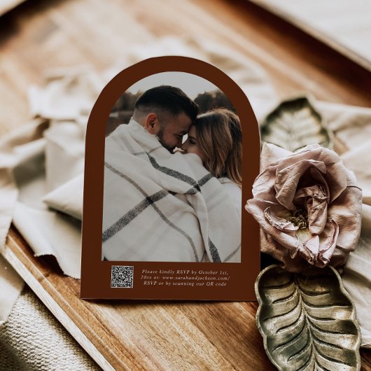 Rustieke klassieke script kalligrafie QR Code Wedd Kaart