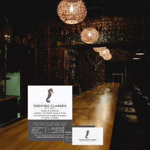 Rustieke klei zeepaardje, zeevruchten, chef-kok, k visitekaartje