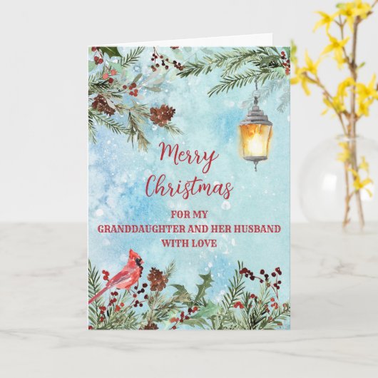 Rustieke kleindochter en echtgenoot Vrolijk Kerstf Kaart (Gele Bloem)