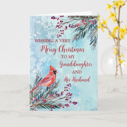 Rustieke kleindochter en haar man kerst kaart (Gele Bloem)