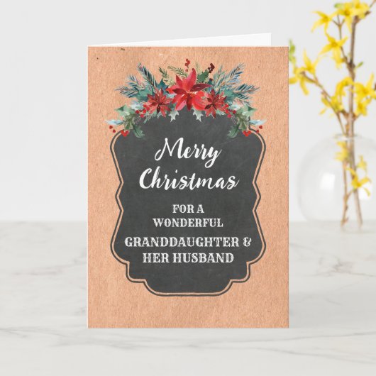 Rustieke kleindochter & haar man Vrolijk Kerstfees Kaart (Gele Bloem)