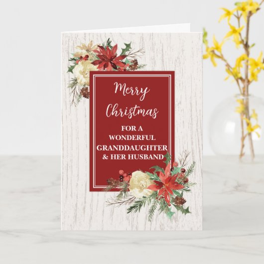 Rustieke kleindochter & haar man Vrolijk Kerstfees Kaart (Gele Bloem)