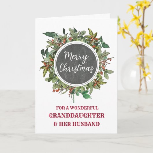 Rustieke kleindochter & haar man Vrolijk Kerstfees Kaart (Gele Bloem)